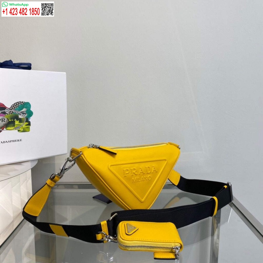 ρεπλίκα Prada δερμάτινη Prada τσάντα ώμου τρίγωνο 1bh190 κίτρινο