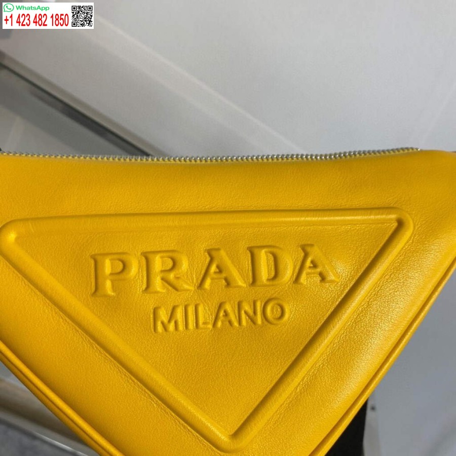 ρεπλίκα Prada δερμάτινη Prada τσάντα ώμου τρίγωνο 1bh190 κίτρινο
