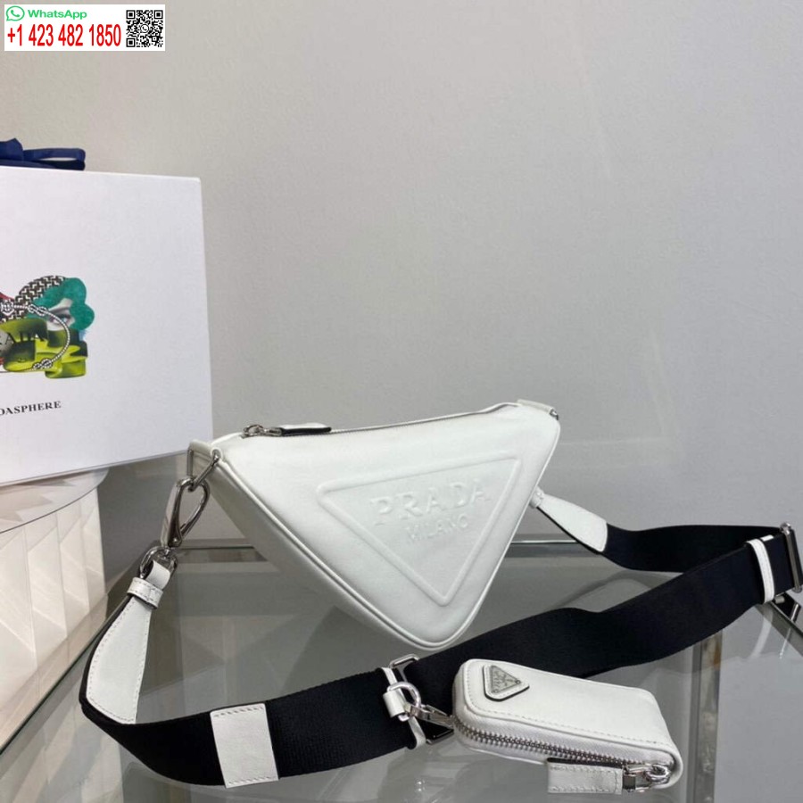 Replica Prada Leather Prada Triangle shoulder bag 1BH190 White