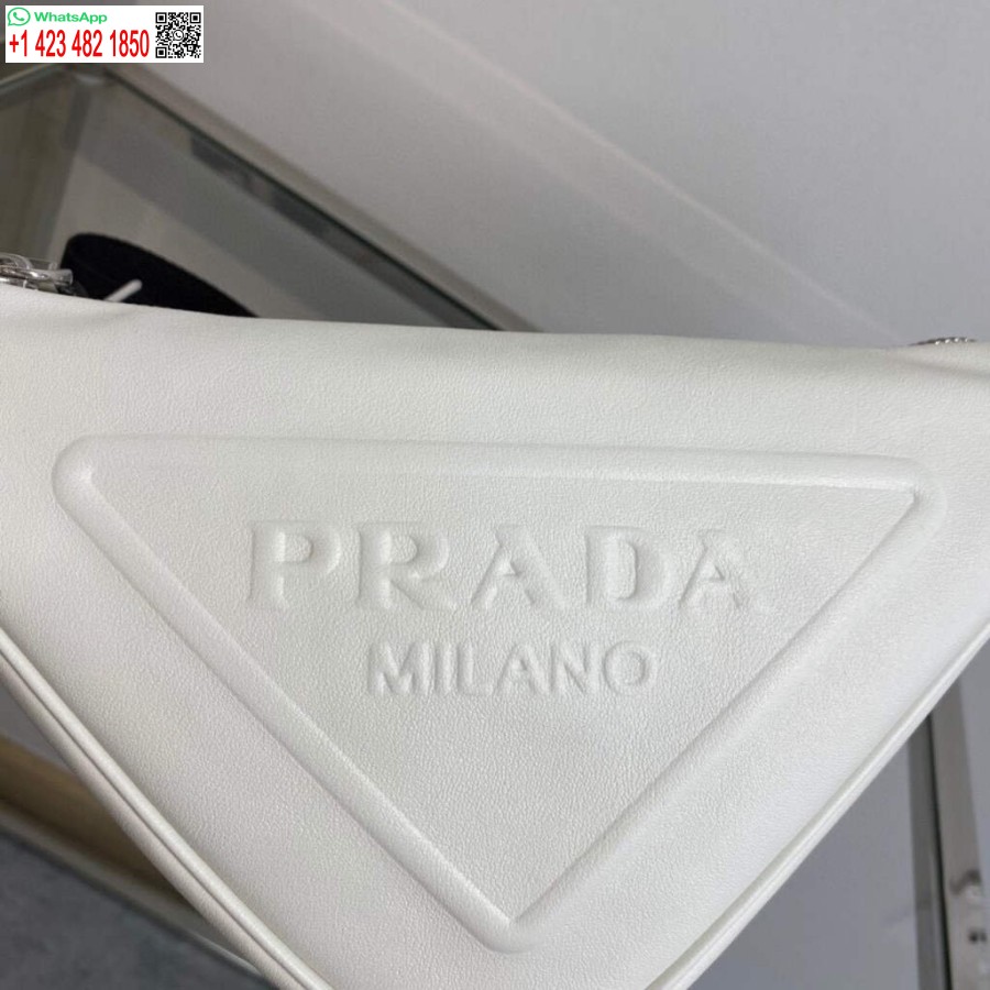 Replica Prada Leather Prada Triangle shoulder bag 1BH190 White
