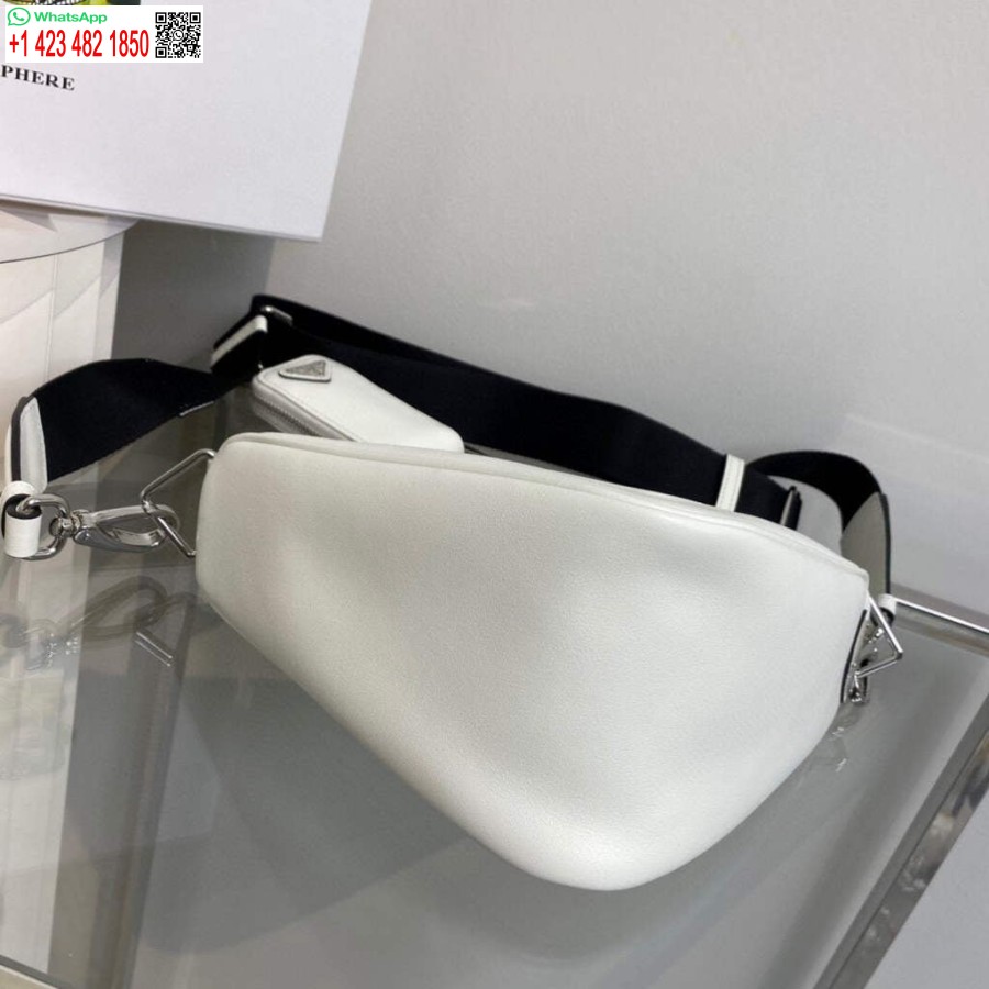 Replica Prada Leather Prada Triangle shoulder bag 1BH190 White