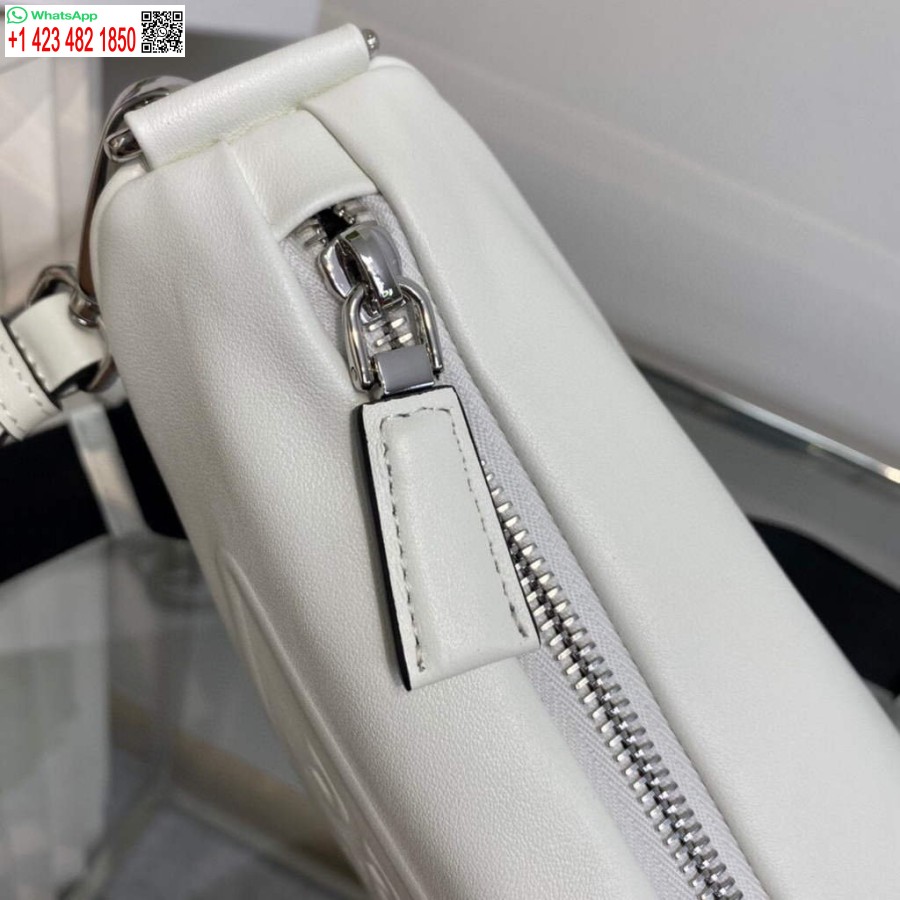 Replica Prada Leather Prada Triangle shoulder bag 1BH190 White
