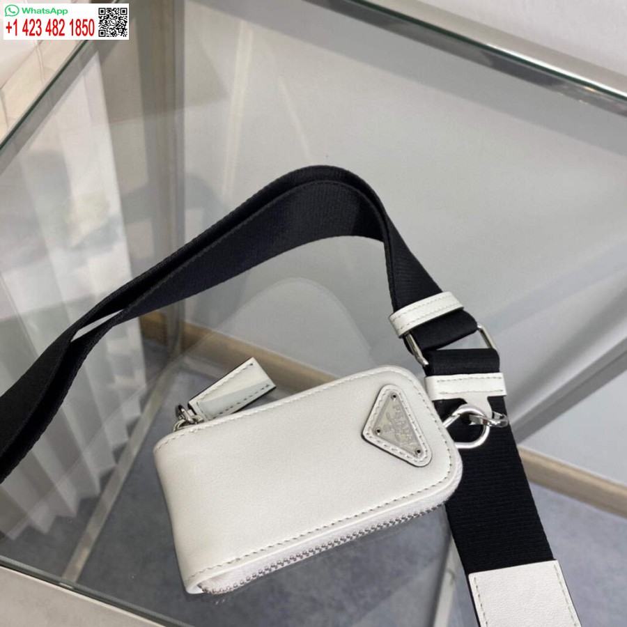 Replica Prada Leather Prada Triangle shoulder bag 1BH190 White