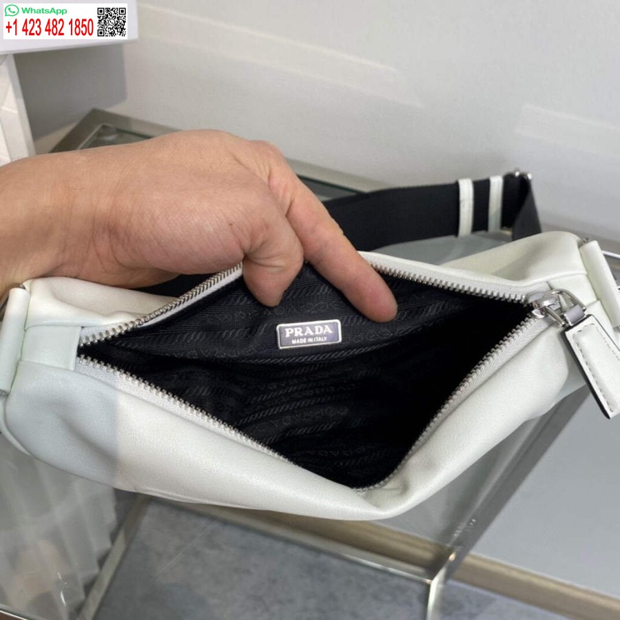 Replica Prada Leather Prada Triangle shoulder bag 1BH190 White