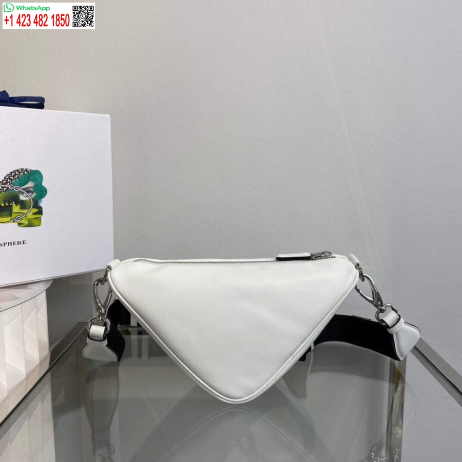 Réplica De Bolso De Hombro Prada Triangular De Cuero Prada 1bh190 Blanco