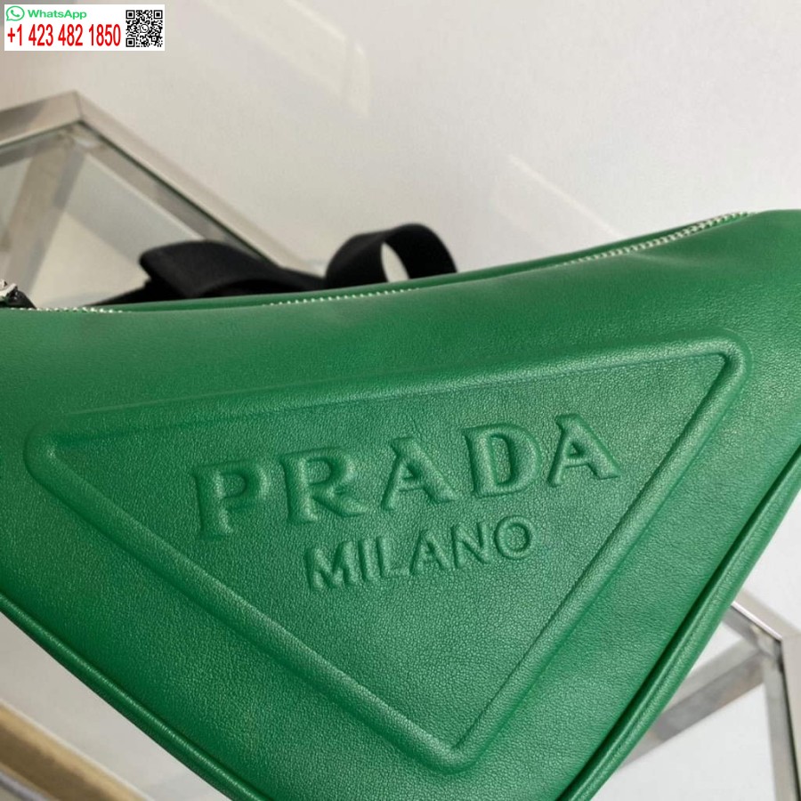 Replica Prada Leather Prada Triangle shoulder bag 1BH190 Green