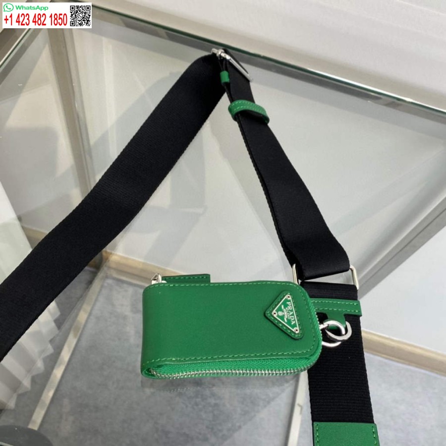 Replica Prada Leather Prada Triangle shoulder bag 1BH190 Green