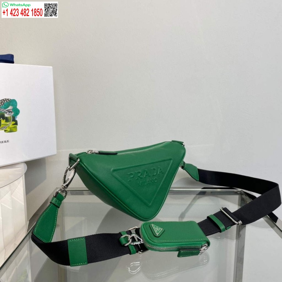 Réplica De Bolso De Hombro Prada Triangular De Cuero Prada 1bh190 Verde