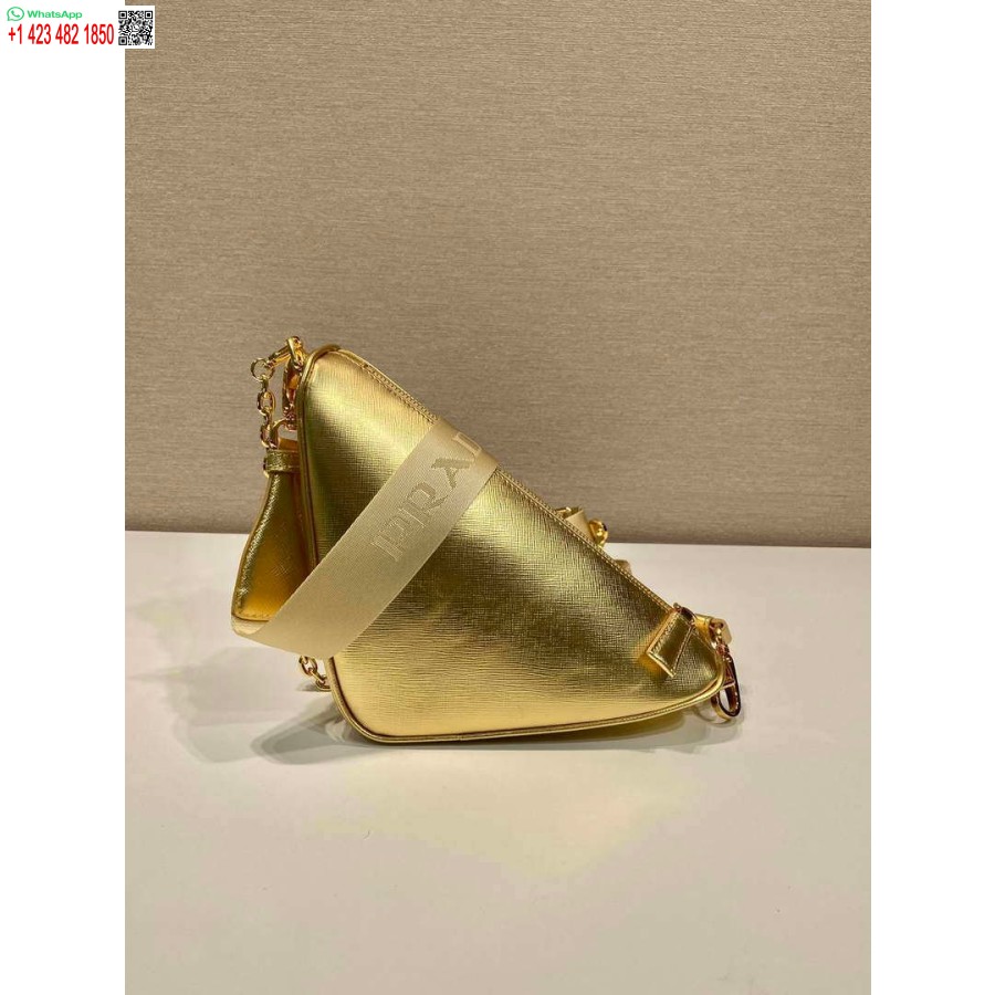 Réplica Prada Couro Prada Bolsa De Ombro Triangular 1bh190 Ouro
