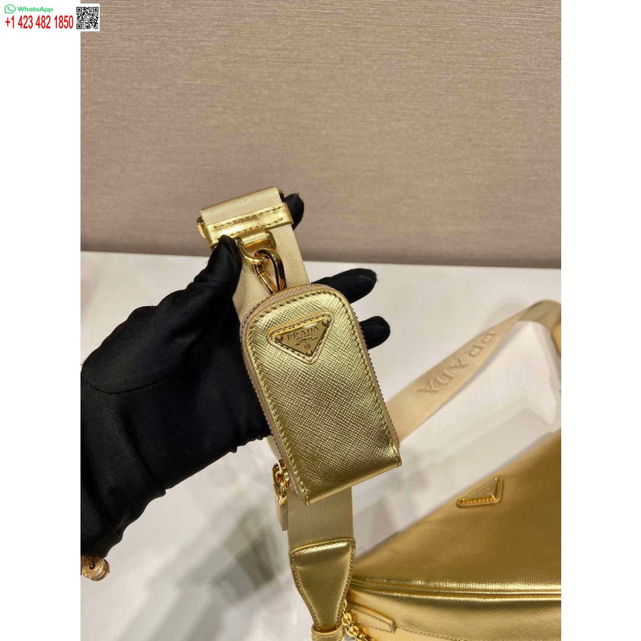 Réplica Prada Couro Prada Bolsa De Ombro Triangular 1bh190 Ouro