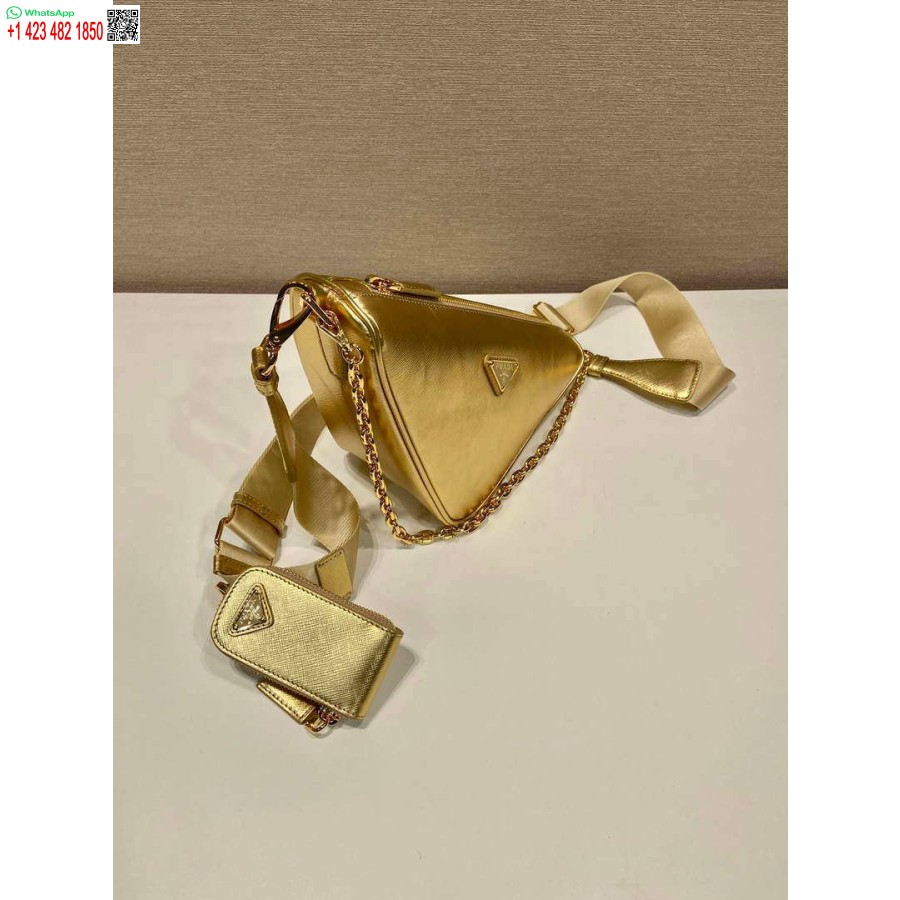 Replica Prada Leather Prada Triangle shoulder bag 1BH190 Gold