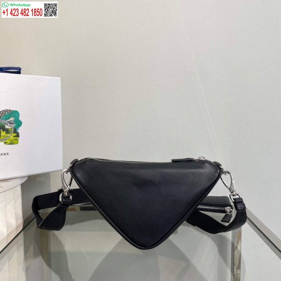 Réplica Prada Couro Prada Bolsa De Ombro Triângulo 1BH190 Preto
