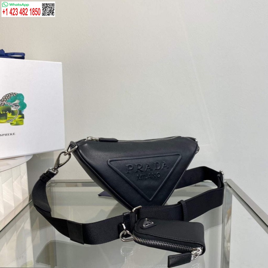 Réplica Prada Couro Prada Bolsa De Ombro Triângulo 1BH190 Preto