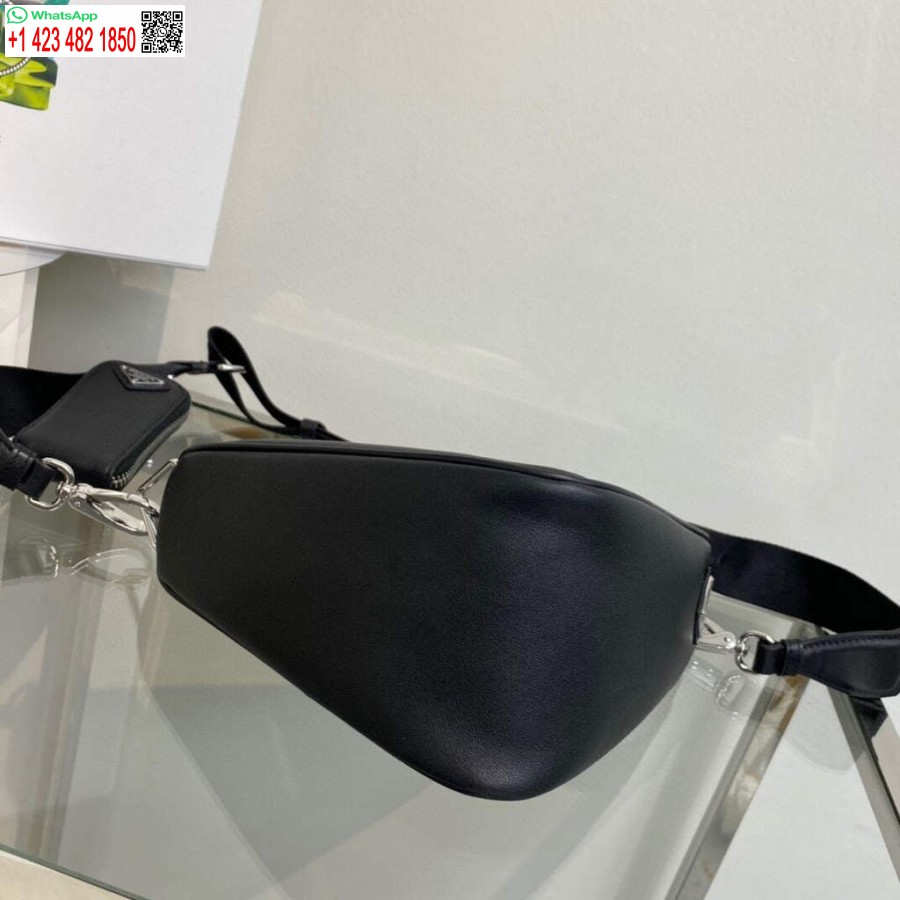 Réplica Prada Couro Prada Bolsa De Ombro Triângulo 1BH190 Preto