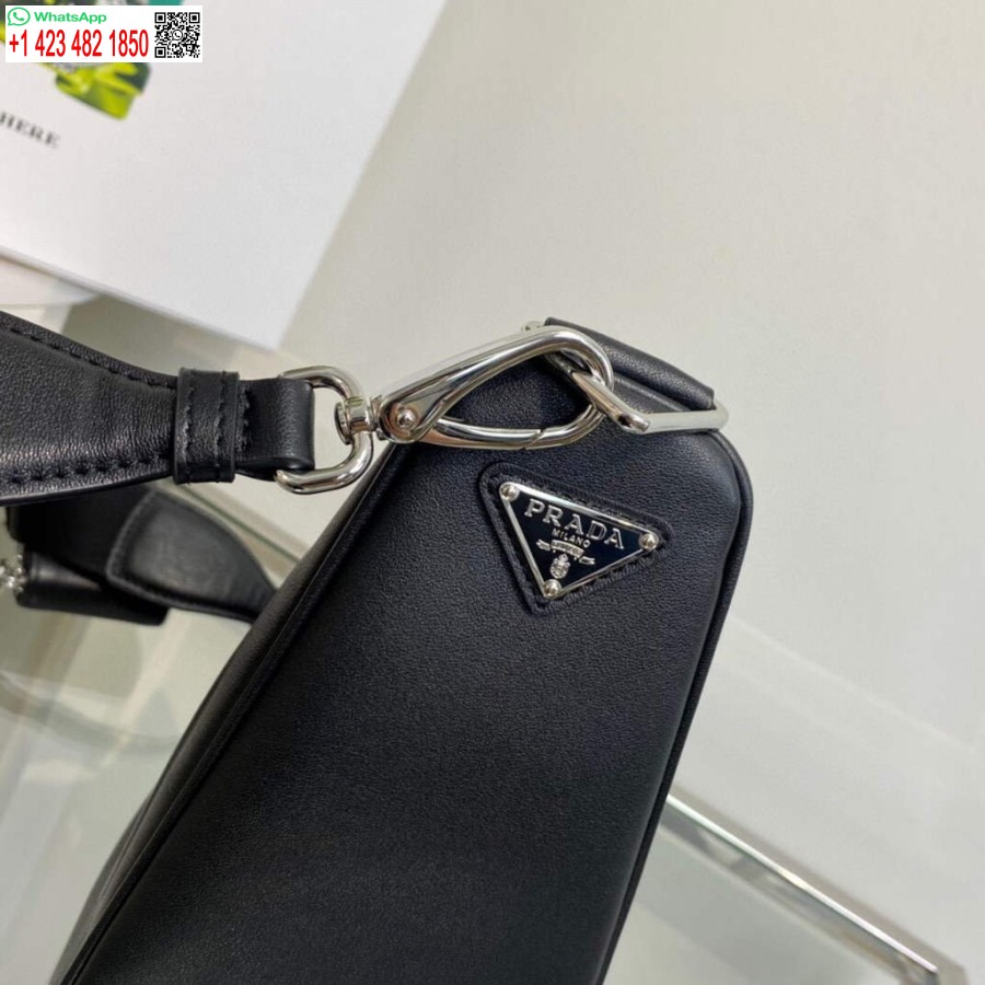 Réplica Prada Couro Prada Bolsa De Ombro Triângulo 1BH190 Preto