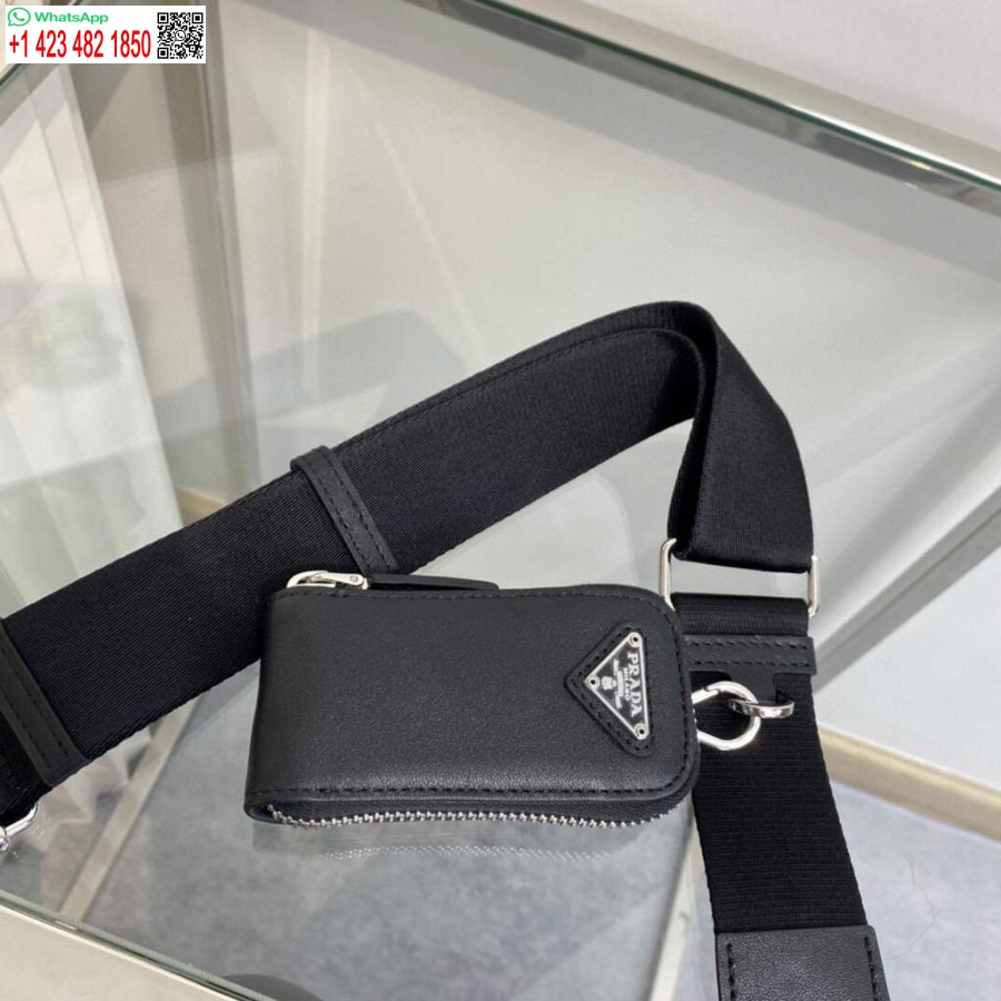 Réplica Prada Couro Prada Bolsa De Ombro Triângulo 1BH190 Preto