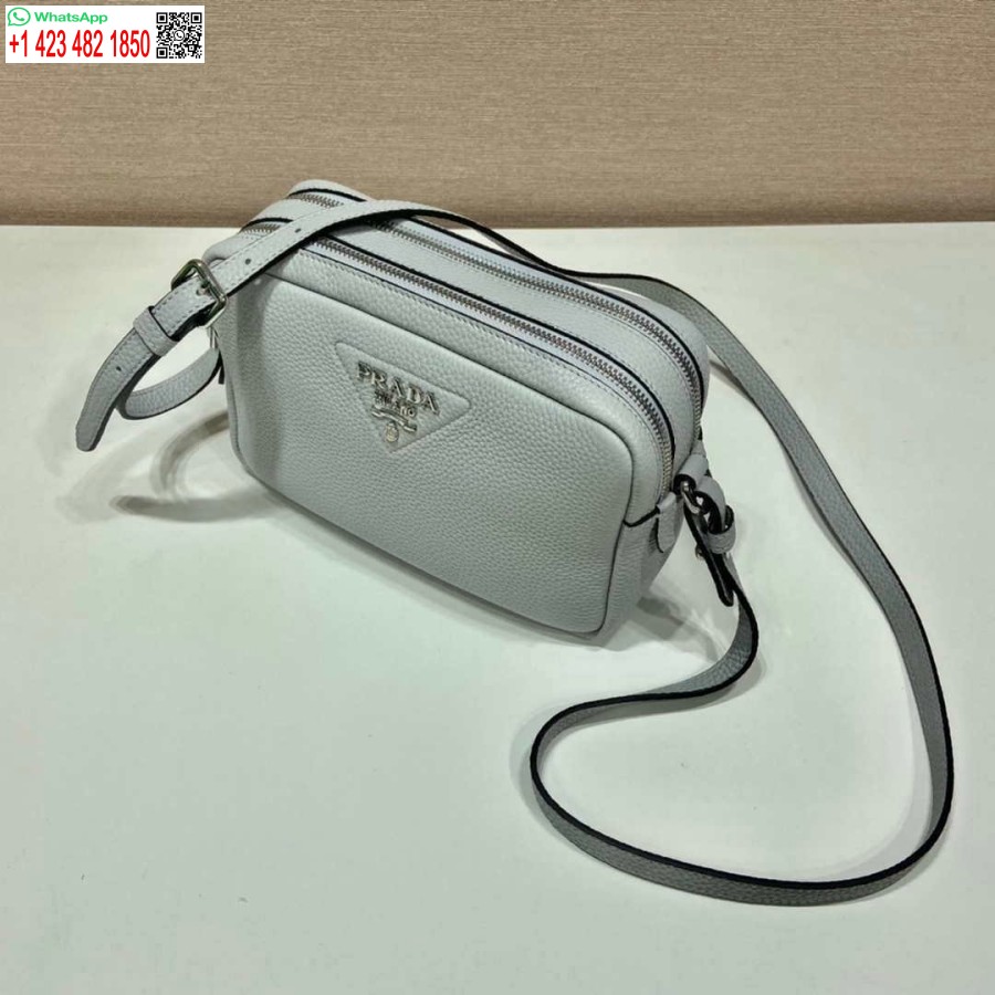 Replica Prada Leather bag with shoulder strap 1BH082 White