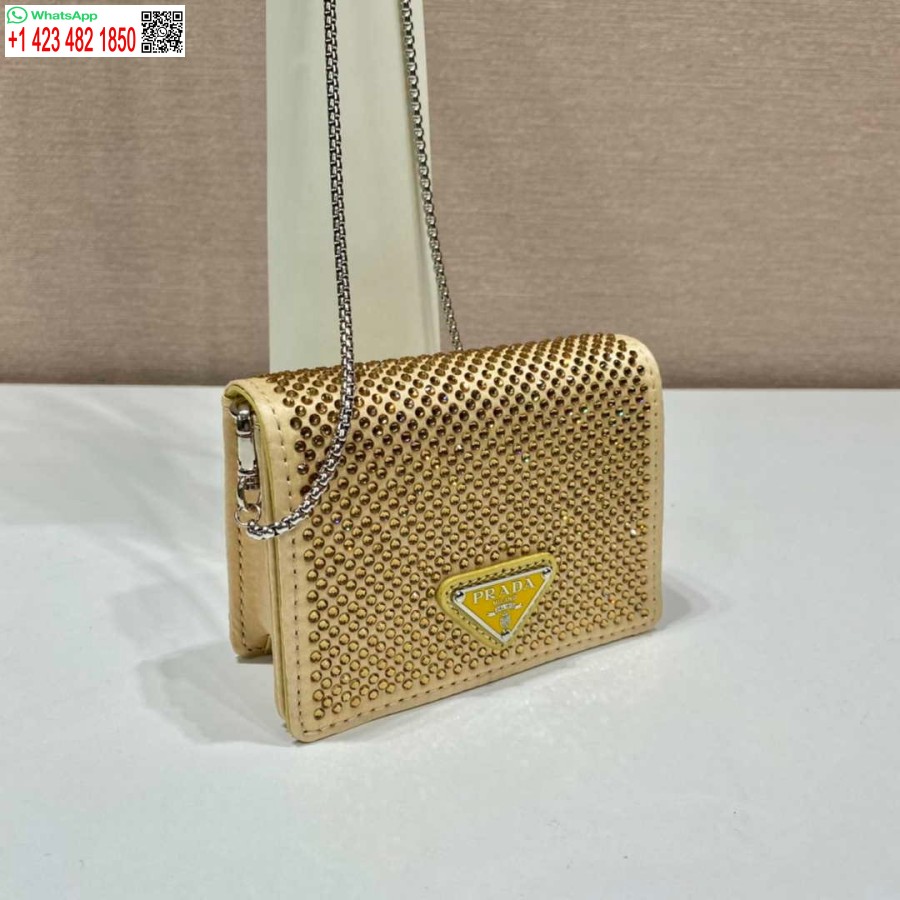 Replica Prada Crystal-studded card holder with shoulder strap 1MR024 Yellow Crystal