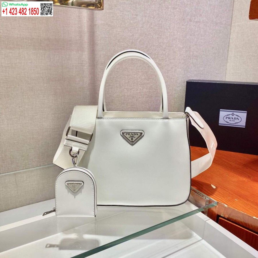 Replica Prada Brushed leather handbag 1BA320 White