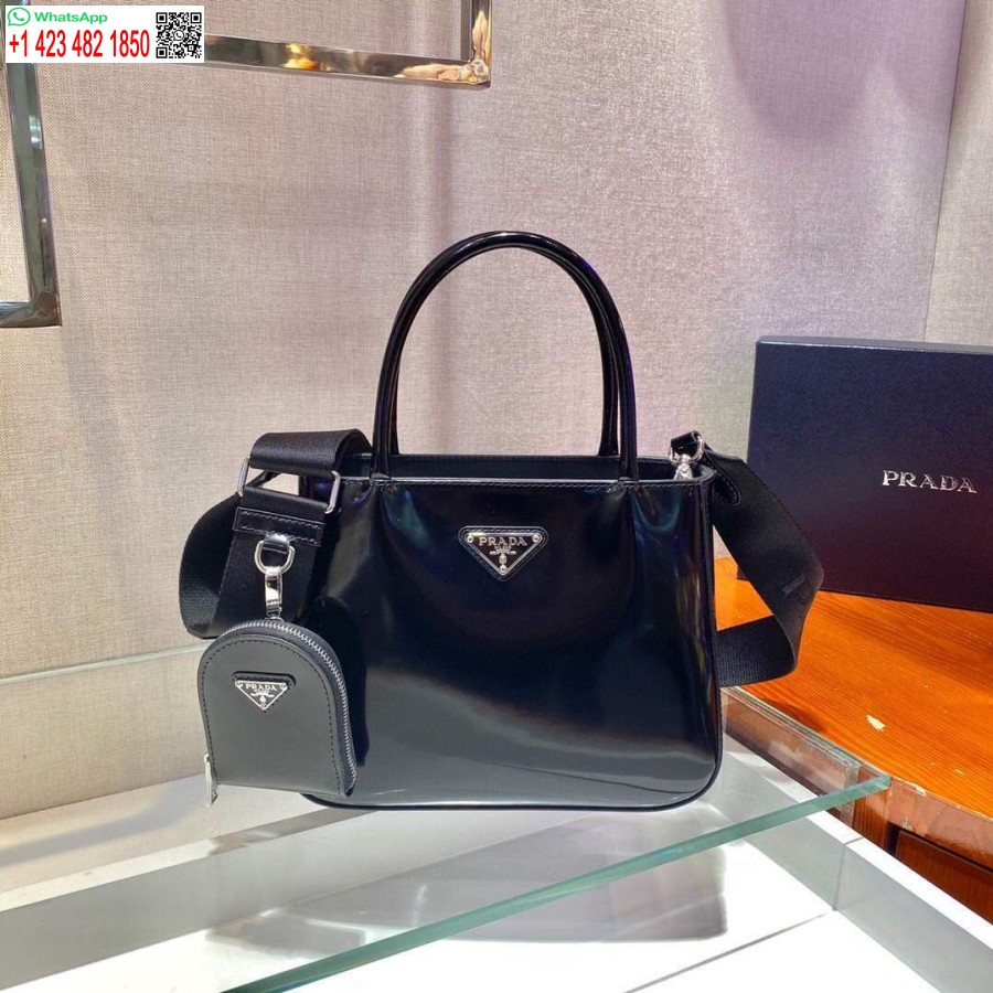 Replica Prada Brushed leather handbag 1BA320 Black