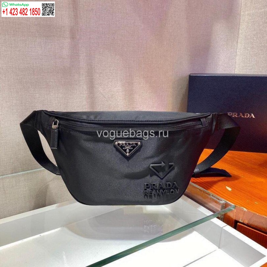 Replica Prada 2VL033 Nylon and Saffiano leather belt Bag in Black