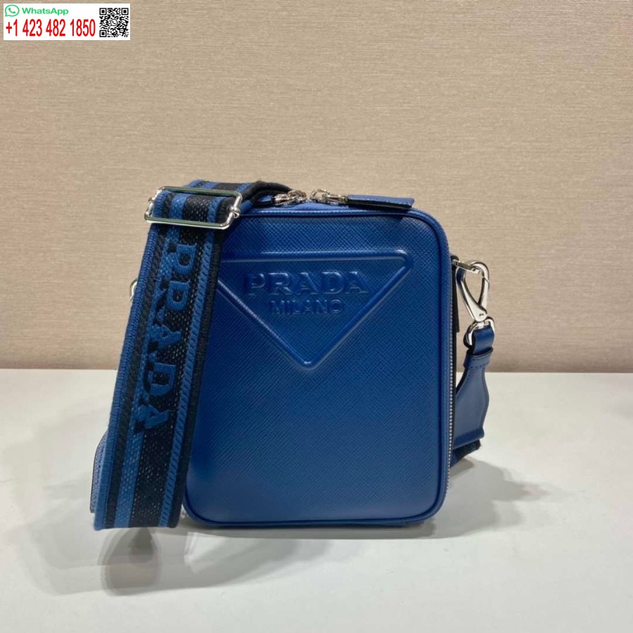 Réplica Prada 2vh154 Bolsa De Ombro De Couro Saffiano Azul