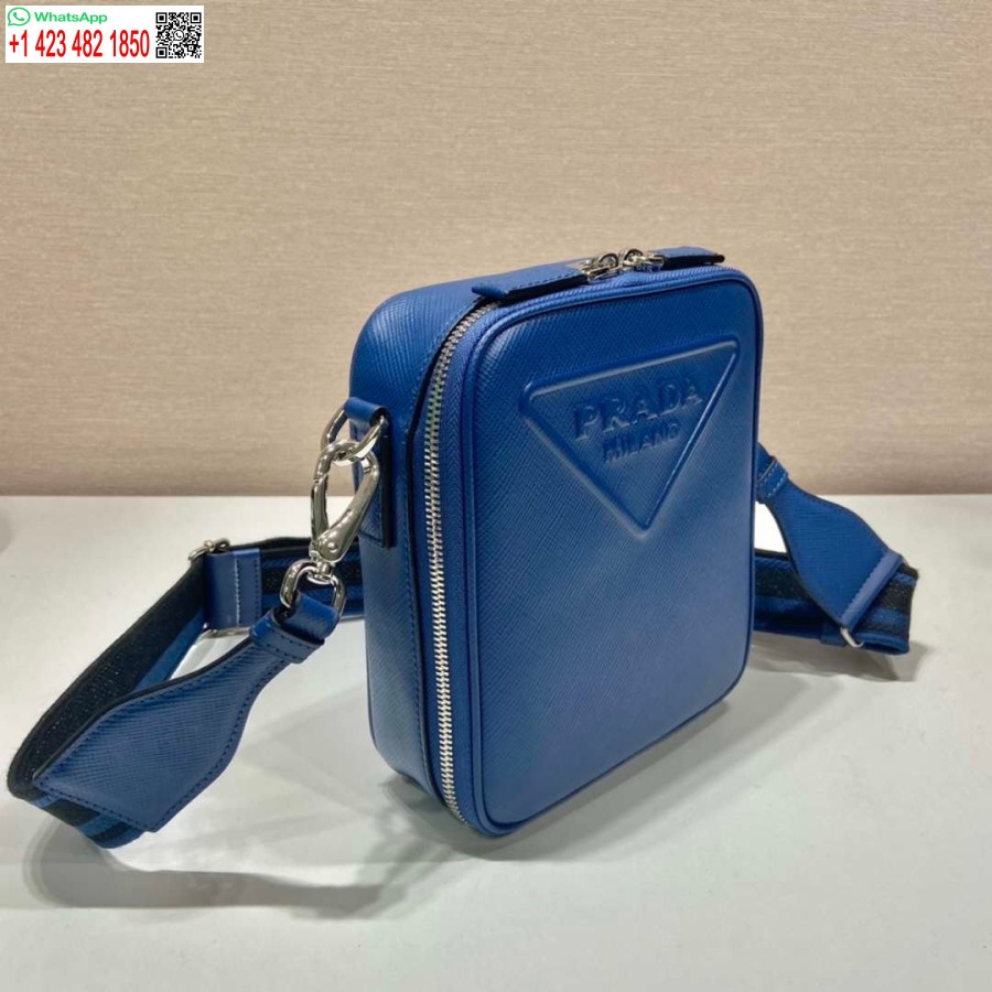 Réplica Prada 2vh154 Bolsa De Ombro De Couro Saffiano Azul