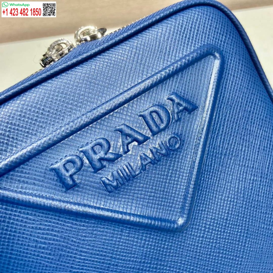 Réplica Prada 2vh154 Bolsa De Ombro De Couro Saffiano Azul
