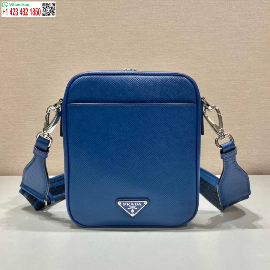 Réplica Prada 2vh154 Bolsa De Ombro De Couro Saffiano Azul