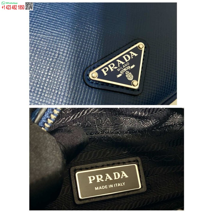 Réplica Prada 2vh154 Bolsa De Ombro De Couro Saffiano Azul