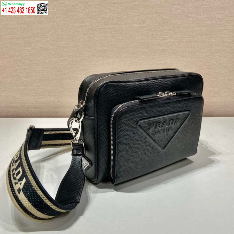 Replica Prada 2VH152 Saffiano leather shoulder bag Black