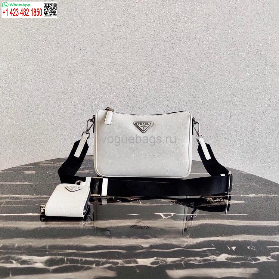 Replica Borsa A Tracolla In Pelle Saffiano Prada 2vh113 In Bianco