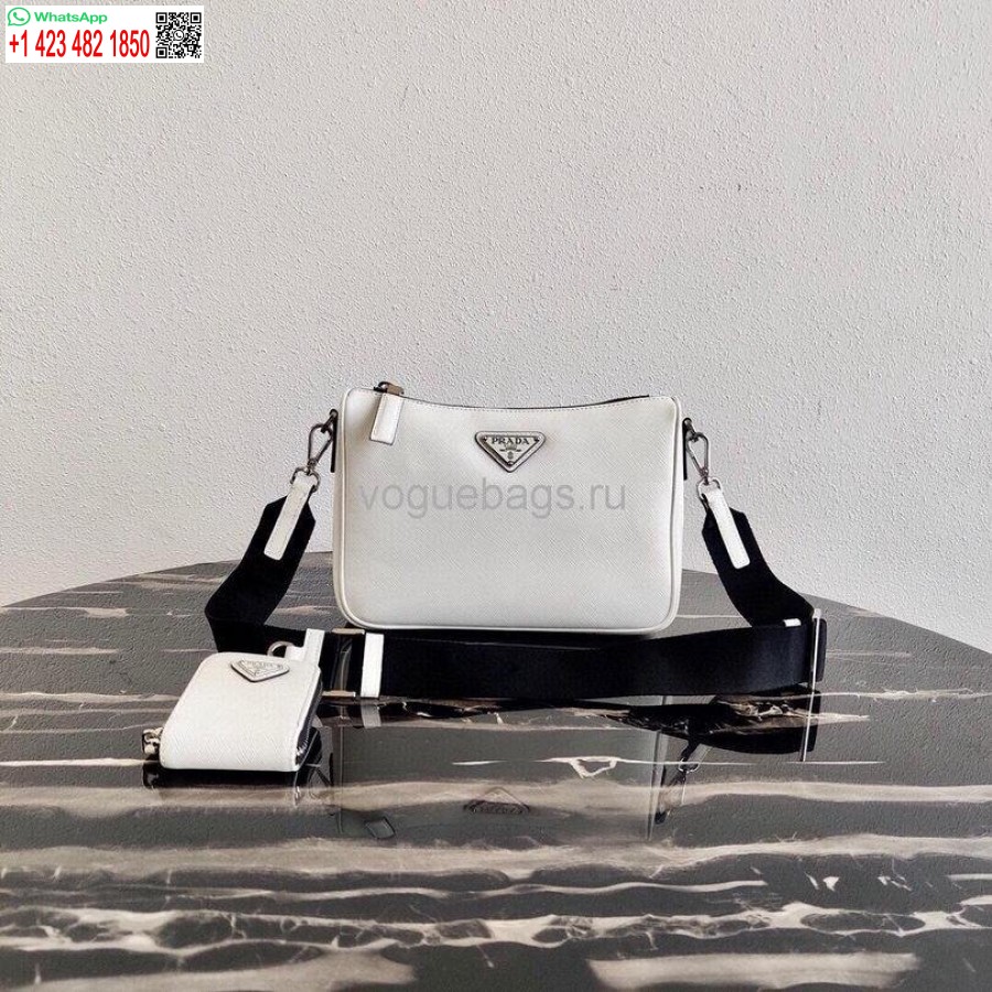 Replica Prada 2VH113 Saffiano leather shoulder Bag in White