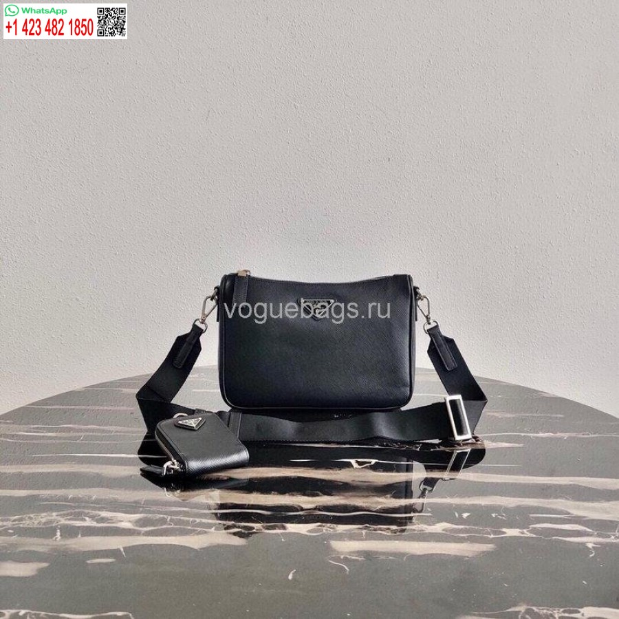 Replica Prada 2VH113 Saffiano Leather Shoulder Bag in Black
