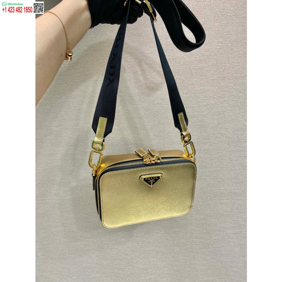 Replica Prada 2VH070 Saffiano Gold leather Prada Brique bag