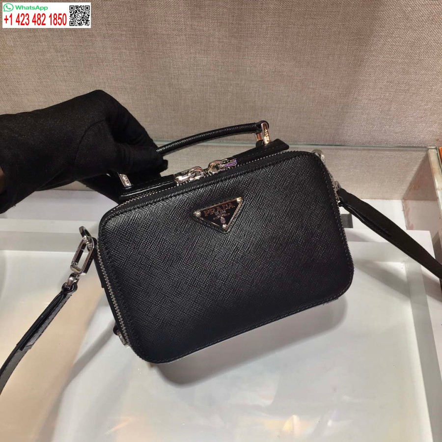 Réplica Prada 2vh070 Saffiano Couro Preto Bolsa Prada Brique