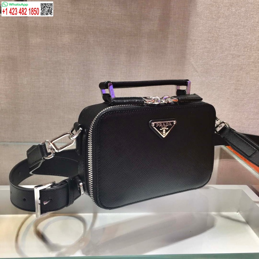 Réplica Prada 2vh070 Saffiano Couro Preto Bolsa Prada Brique