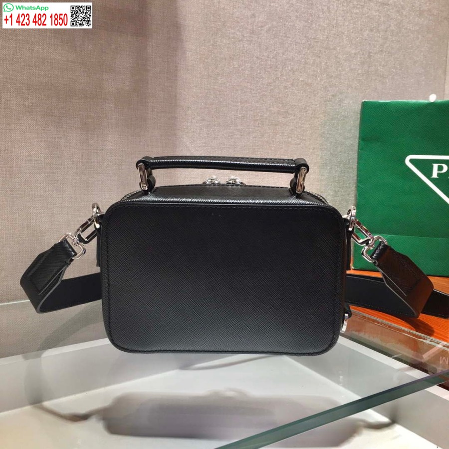 Réplica Prada 2vh070 Saffiano Couro Preto Bolsa Prada Brique