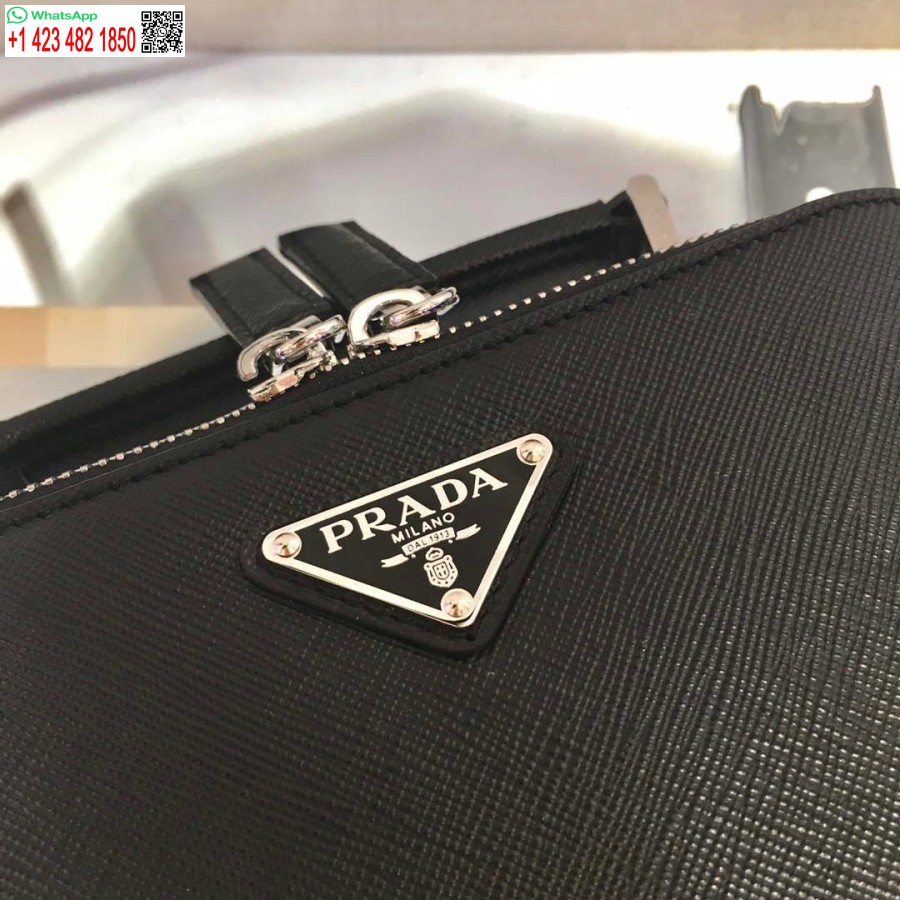 Réplica Prada 2vh070 Saffiano Couro Preto Bolsa Prada Brique