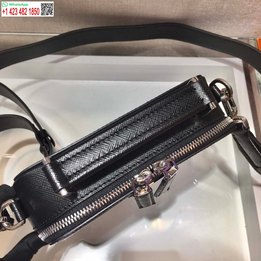 Réplica Prada 2vh070 Saffiano Couro Preto Bolsa Prada Brique