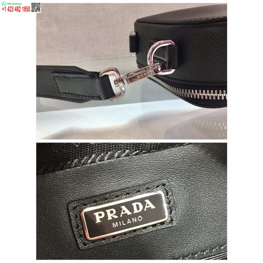 Réplica Prada 2vh070 Saffiano Couro Preto Bolsa Prada Brique