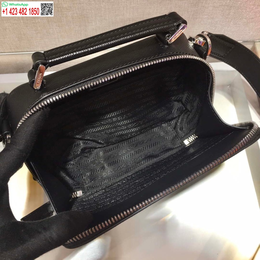 Réplica Prada 2vh070 Saffiano Couro Preto Bolsa Prada Brique