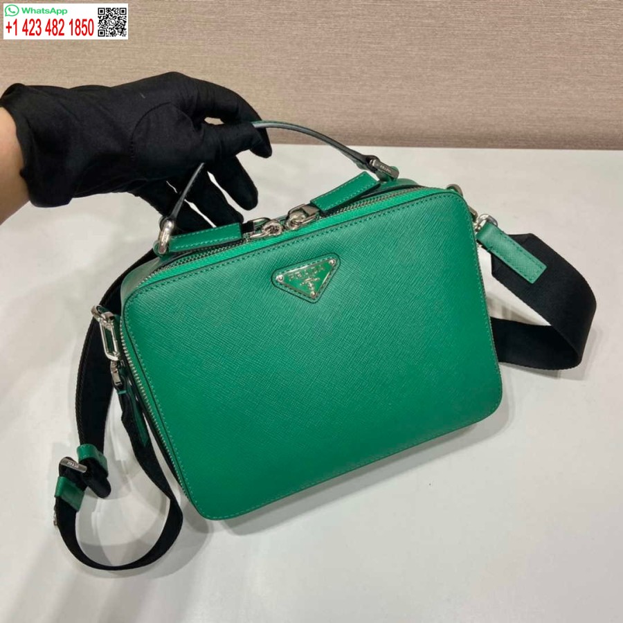 Replika Prada 2vh069 Brique Saffiano Deri Çanta Yeşil