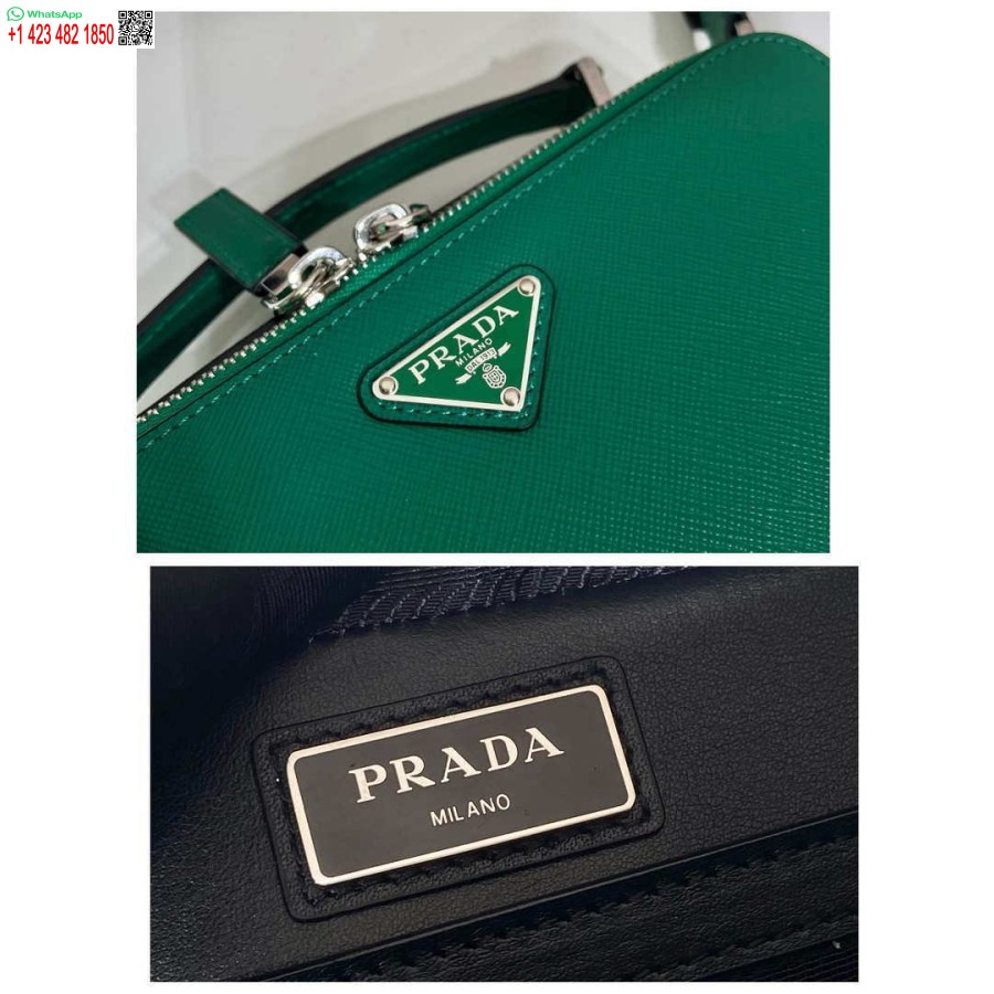 Replika Prada 2vh069 Brique Saffiano Deri Çanta Yeşil
