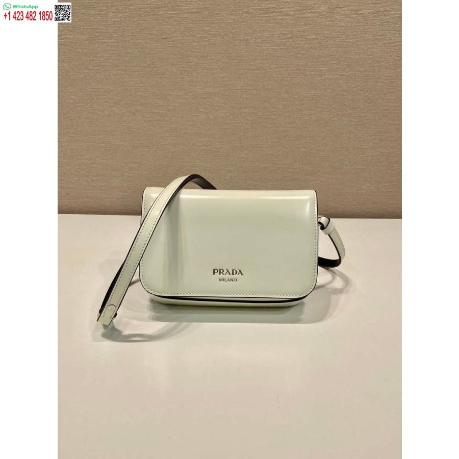 Replica Prada 2VD061 Black Brushed Leather Mini-bag With Shoulder Strap White