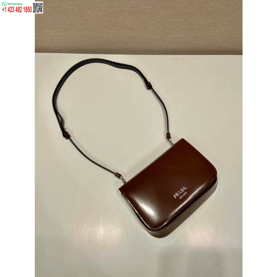 Replica Prada 2VD061 Black Brushed Leather Mini-bag With Shoulder Strap Brown