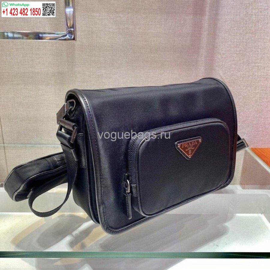 Réplica Prada 2vd041 Re Bolsa De Ombro Em Nylon E Couro Saffiano Em Preto