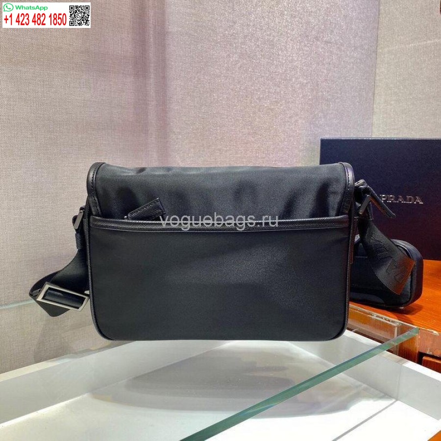 Réplica Prada 2vd041 Re Bolsa De Ombro Em Nylon E Couro Saffiano Em Preto