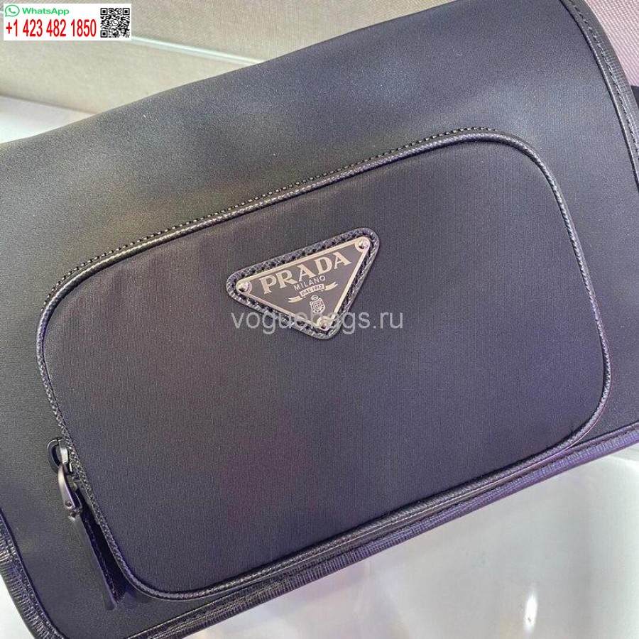 Réplica Prada 2vd041 Re Bolsa De Ombro Em Nylon E Couro Saffiano Em Preto