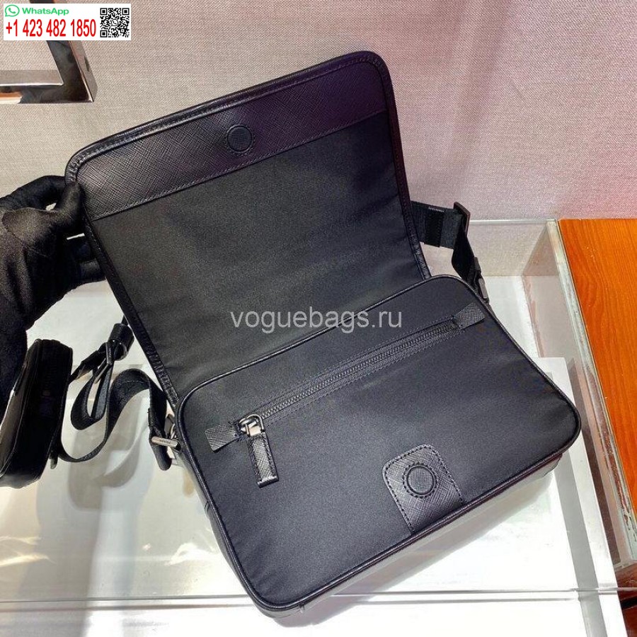 Réplica Prada 2vd041 Re Bolsa De Ombro Em Nylon E Couro Saffiano Em Preto